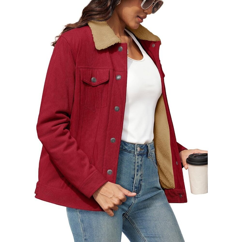 Women's Fleece Lined Winered Trendy Vest Jacket Coat Shacket Warm Winter Western